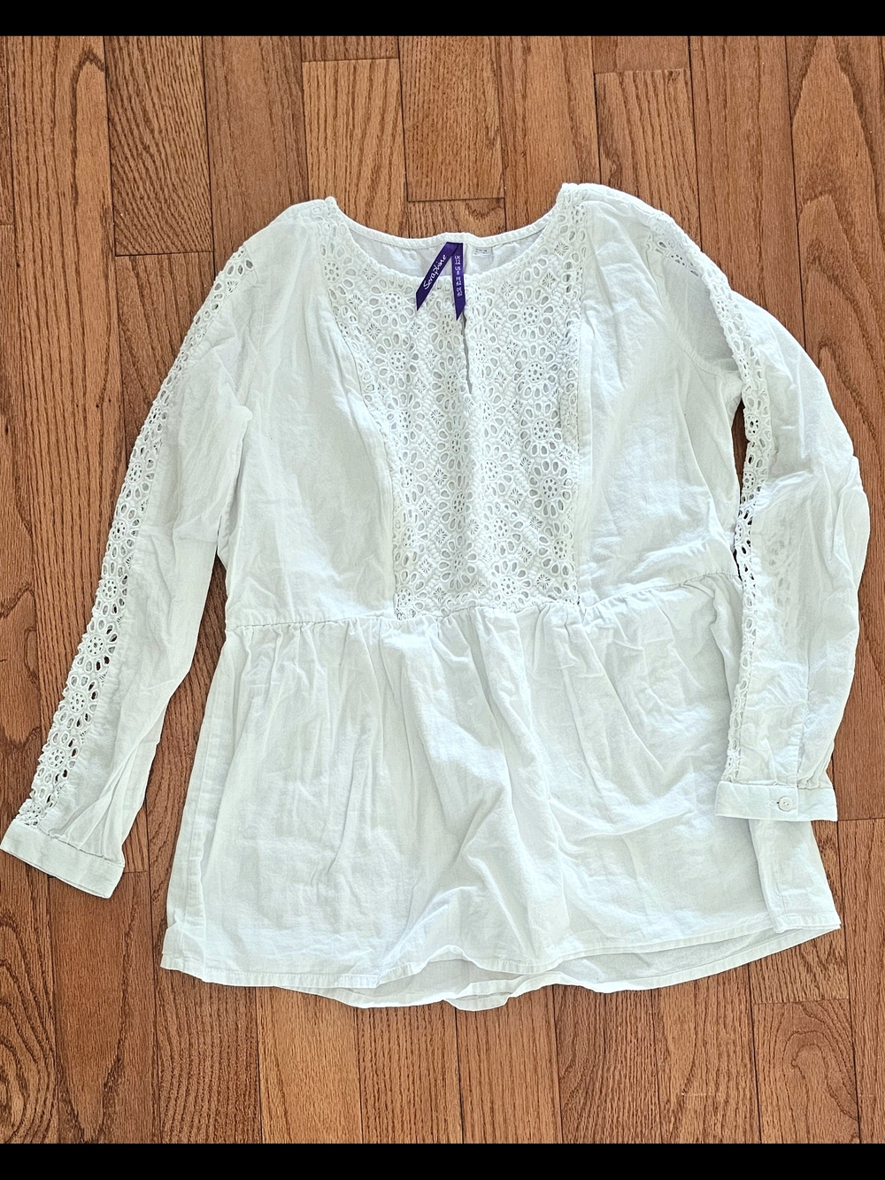 Seraphine Maternity Nursing Women’s White Crochet Lace Peasant Top US 8